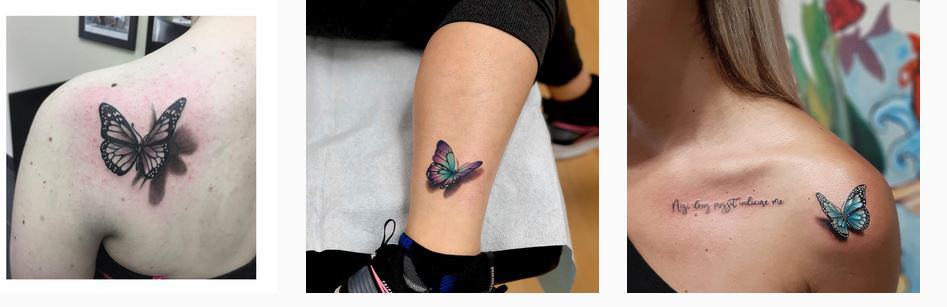 Voorbeelden van 3D vlinder tattoos.