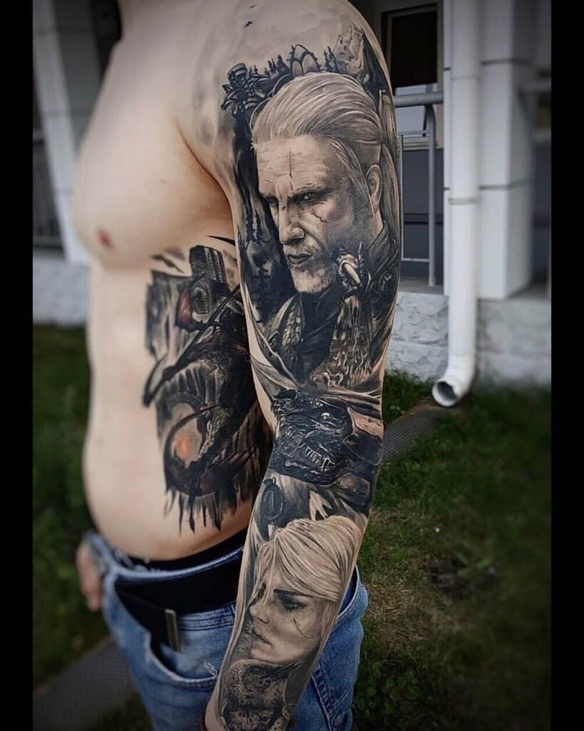 Black and grey realisme sleeve in thema van the Witcher