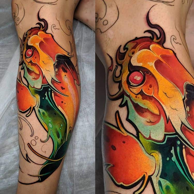 New school tattoo of a koi fish