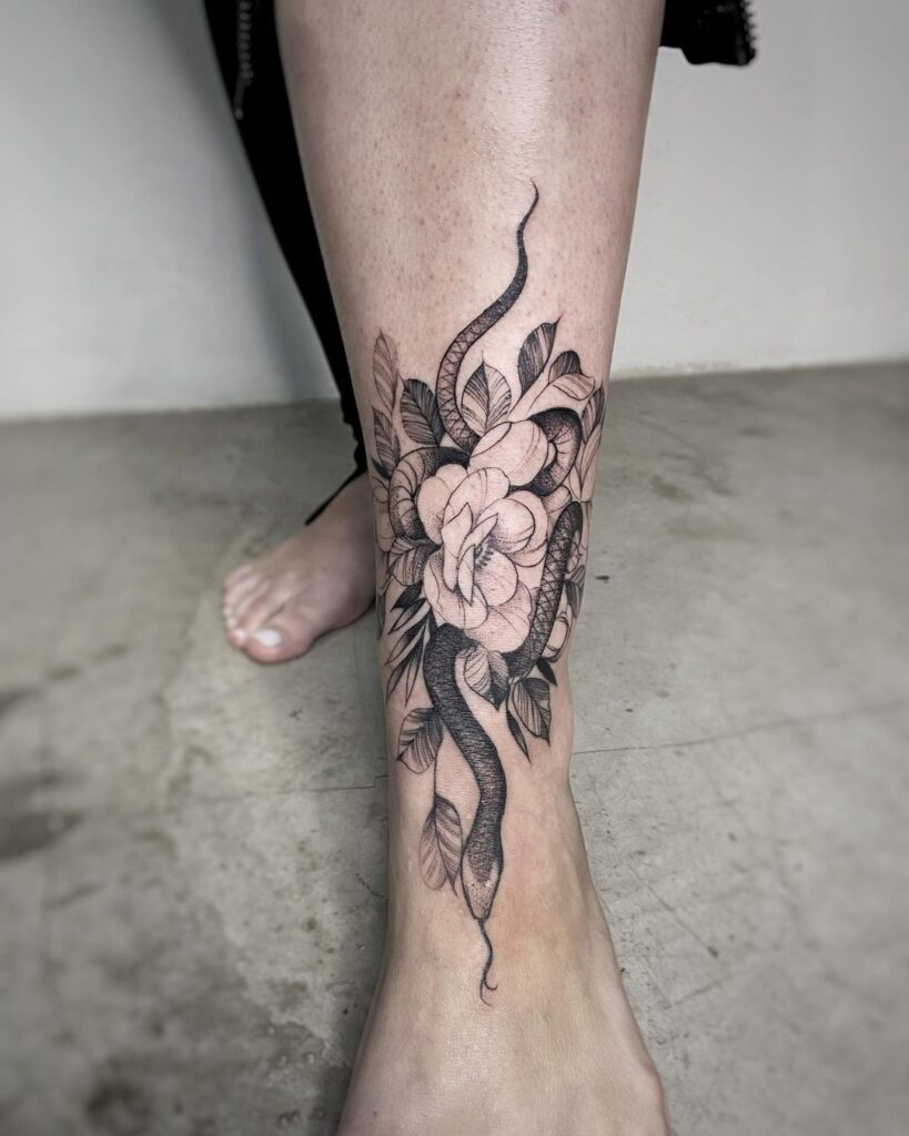 snake and flowers ankle