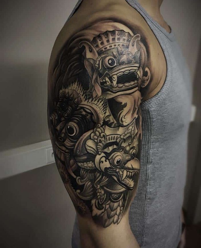 Chinese dragon and fu dog tattoo