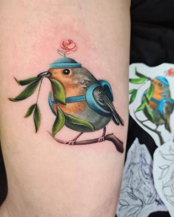 microrealism bird tattoo